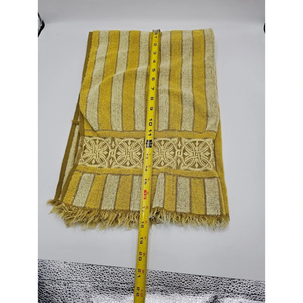Vintage Montgomery Ward Style House Yellow Striped Cotton Fringe Hand Towel 70s